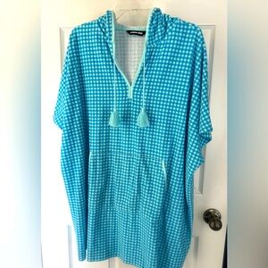 Pre-owned Lands’ End SS V-neck Terry Cloth Swim Cover-up dress with hood